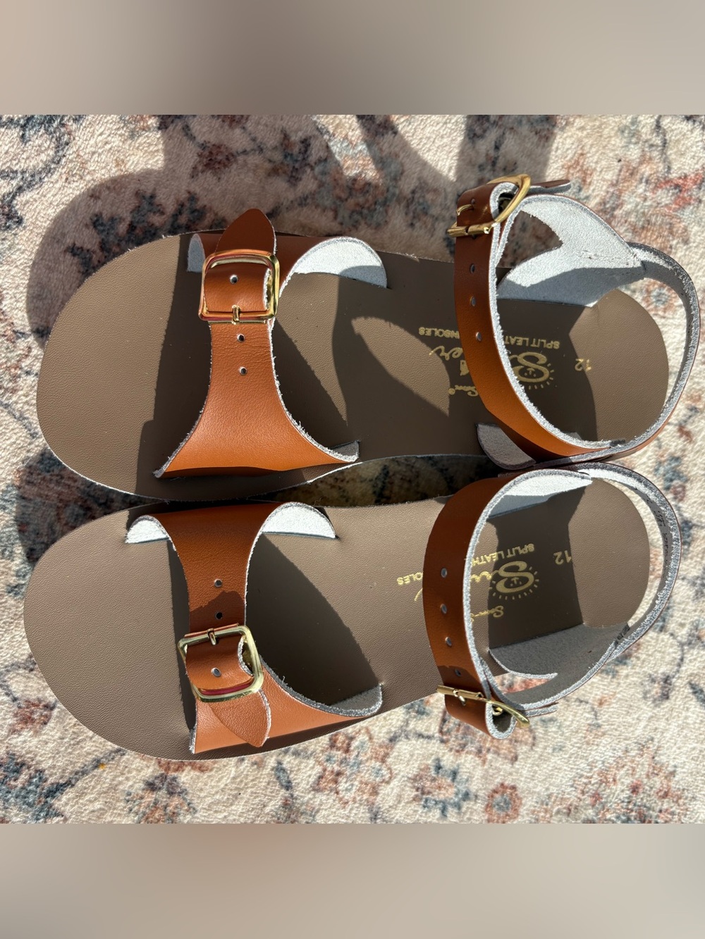 Tan Leather Double-Buckle Strap Sandals Sun San Saltwaters 12C Girls